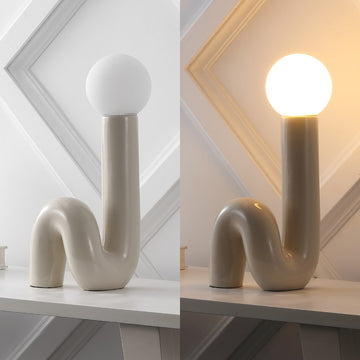 Katya 18" Scandinavian Minimalist Ceramic Spiral Tube LED Table Lamp - JONATHAN Y